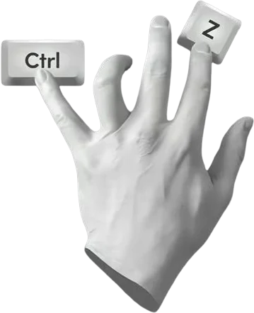 A white sculpted hand pressing a Ctrl key and a Z key.