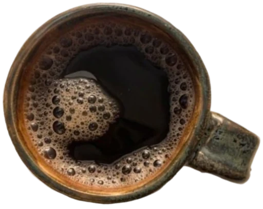 A mug of coffee seen from above, draining as the page scrolls.